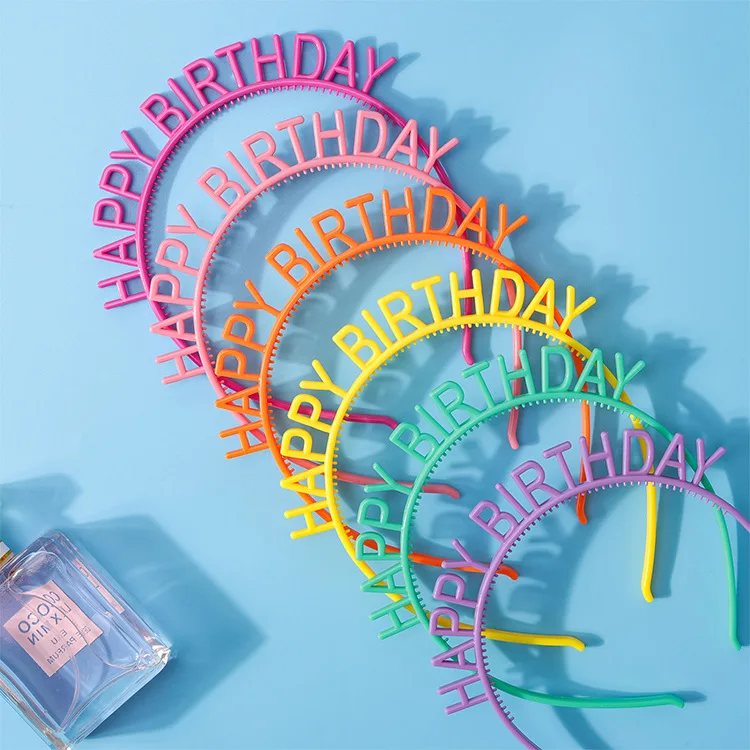 6 шт./компл. Красочная Пластиковая повязка на голову с Днем рождения, обруч для волос для именинницы, шапка для украшения дня рождения для детей и взрослых