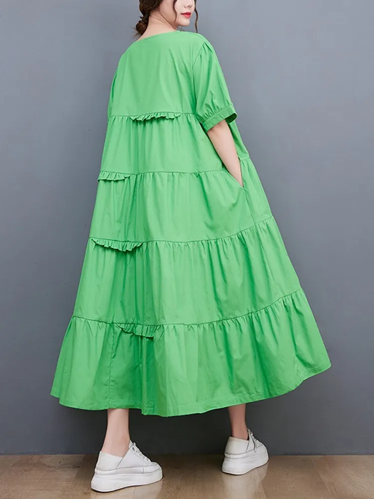 Anteef с коротким рукавом oversize черно-зеленые хлопчатобумажные винтажные платья для женщин, повседневное свободное длинное летнее платье, элегантная одежда 2022
