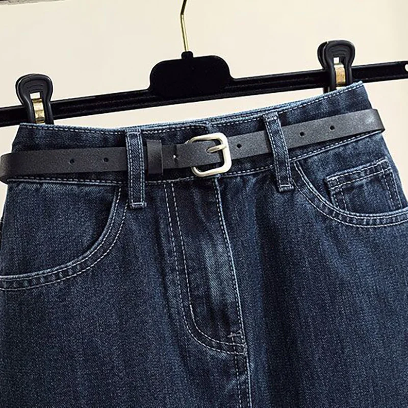 Классическая джинсовая юбка с высокой талией, женская Корейская мода, Тонкие джинсовые юбки трапециевидной формы средней длины, Уличная прямая юбка длиной 4 цвета