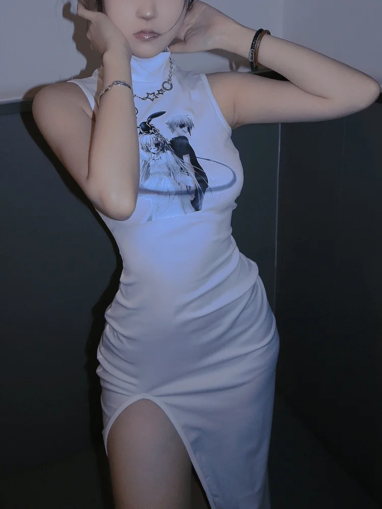 Платья Чонсам с разрезом без рукавов 2023, Vestidos De Mujer, Летнее женское платье, японский облегающий сексуальный женский халат, винтажная водолазка