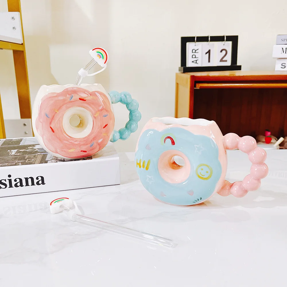 Керамическая кружка с сифонной трубкой, высококачественная кружка ins, креативный пончик, чашка для воды, женский подарок оптом