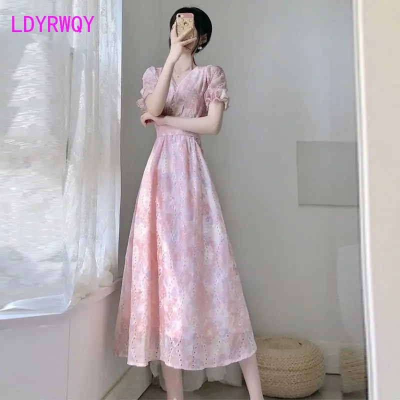 Розовое платье, летнее элегантное платье с вышивкой, милое платье с фрагментированным цветком