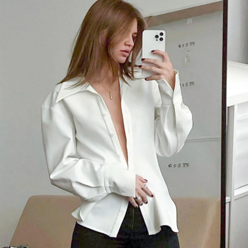 Новая Высококачественная Рубашка С Длинным Рукавом Женская 2023 Офисная Женская Одежда Весенние Белые Топы Модная Блузка С Отложным воротником Blusas 24317