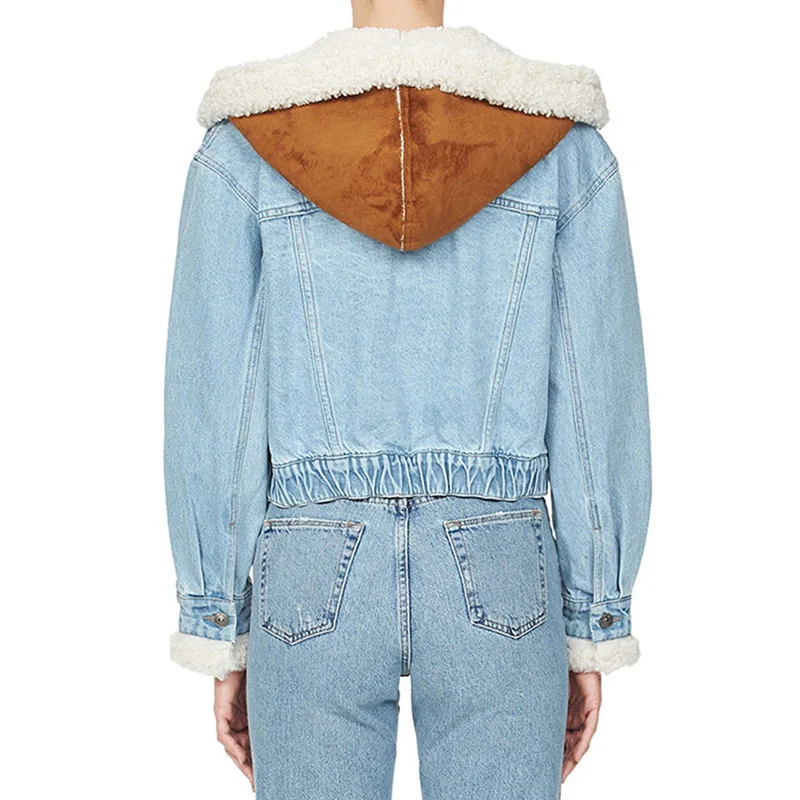 Европейско-Американский Модный стиль, Синяя Джинсовая куртка из овечьего хлопка, женская куртка 2023, Осень-зима, Индивидуальное Короткое пальто, женская одежда