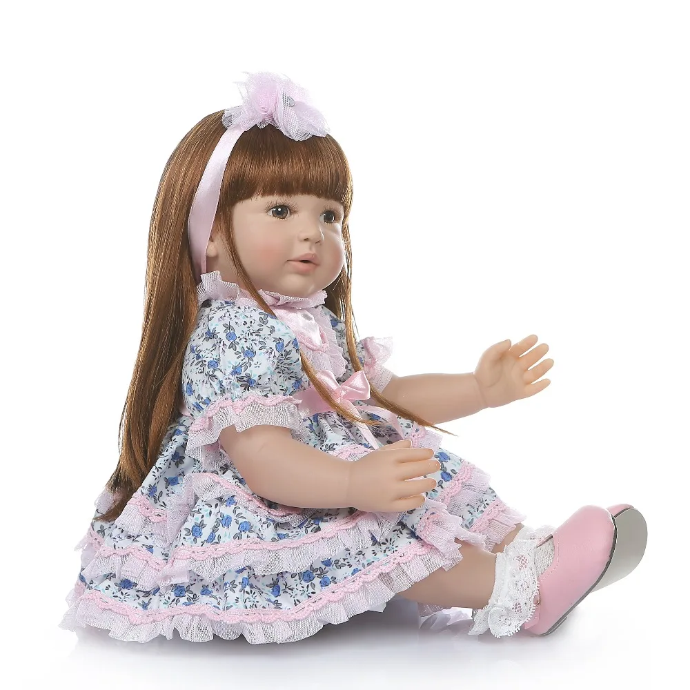 Возрожденная девочка-малыш большого размера 60 см, реалистичная мягкая силиконовая виниловая кукла bebe, возрожденная, длинные прямые волосы, синяя юбка summe
