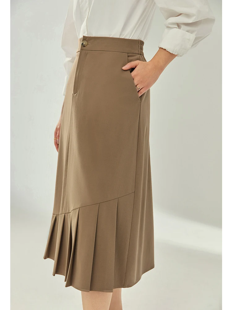 DUSHU【Распродажа] Женская Асимметричная плиссированная длинная юбка в стиле ампир, повседневная плиссированная юбка на талии сзади, Офисная леди, Весна, однотонная
