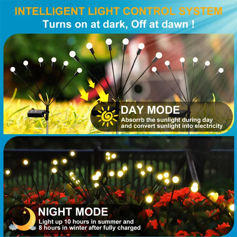Солнечные фонари Firefly 6/8/10 светодиодных солнечных садовых фонарей для газона, наружного водонепроницаемого качающегося света Для украшения дорожки во внутреннем дворике