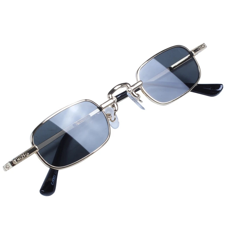 6X Ретро-панк-очки, Прозрачные квадратные солнцезащитные очки, Женские Ретро-солнцезащитные очки, Мужские Металлические оправы-Черный, серый и золотой