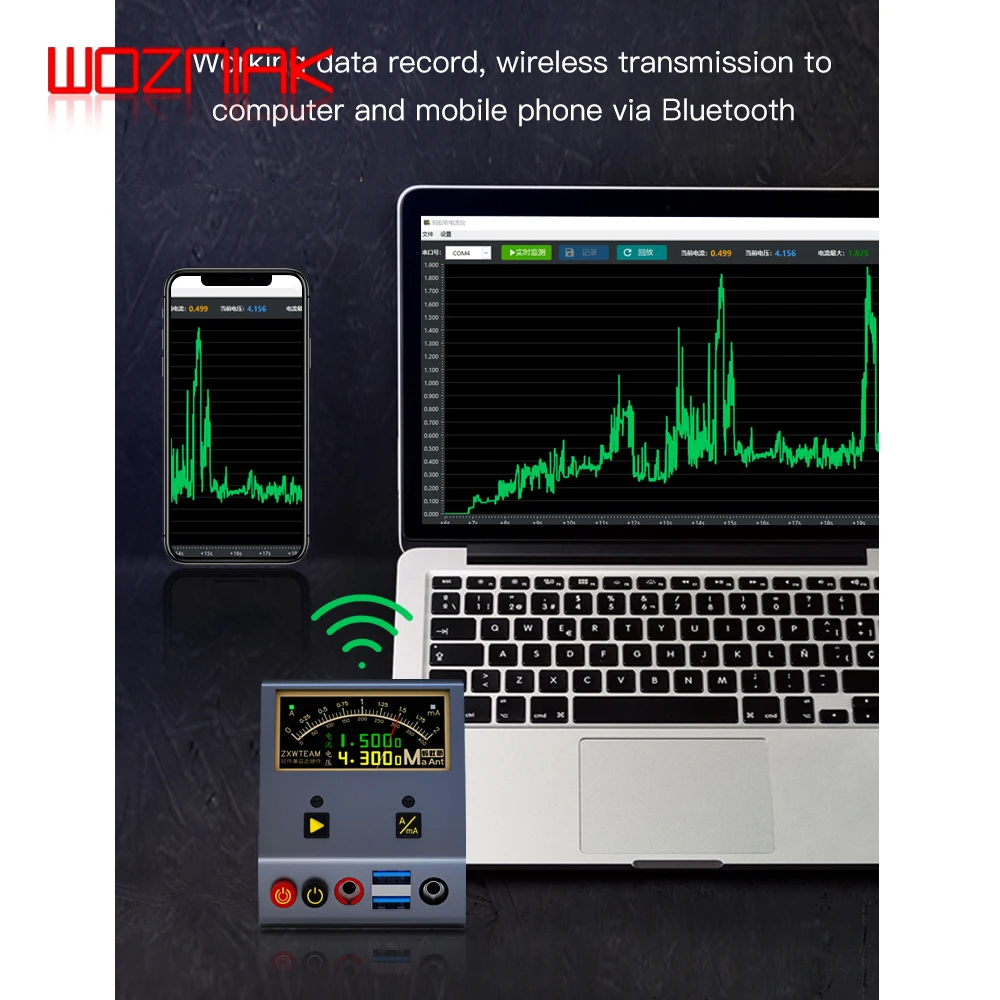 Анализатор записи тока MAANT с 3,2-дюймовым IPS-экраном 4,3 В / 8 В Поддерживает Двойной Запуск мобильного телефона по беспроводной Bluetooth-передаче