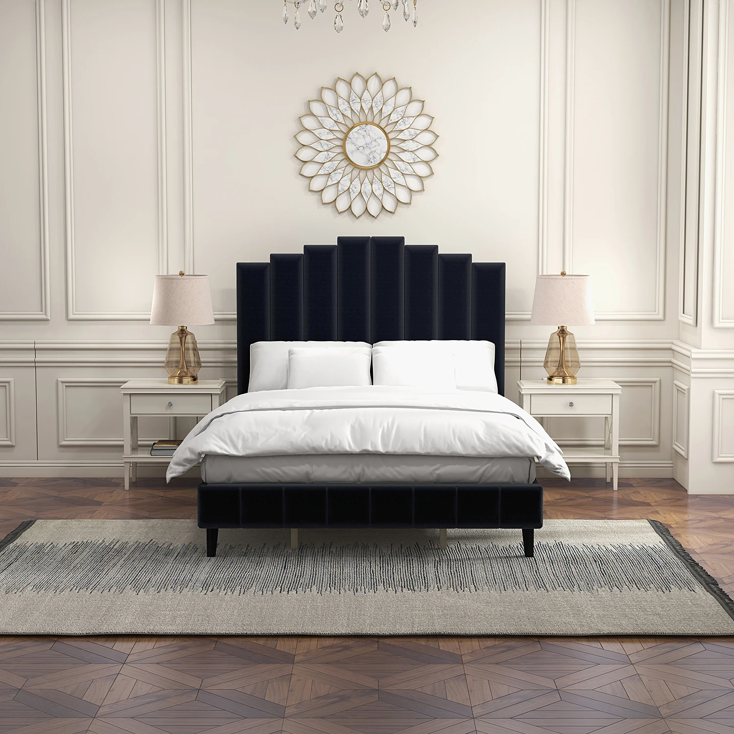 Кровать-платформа с мягкой обивкой Pharsalia с изголовьем и изножьем размера King / Queen Size