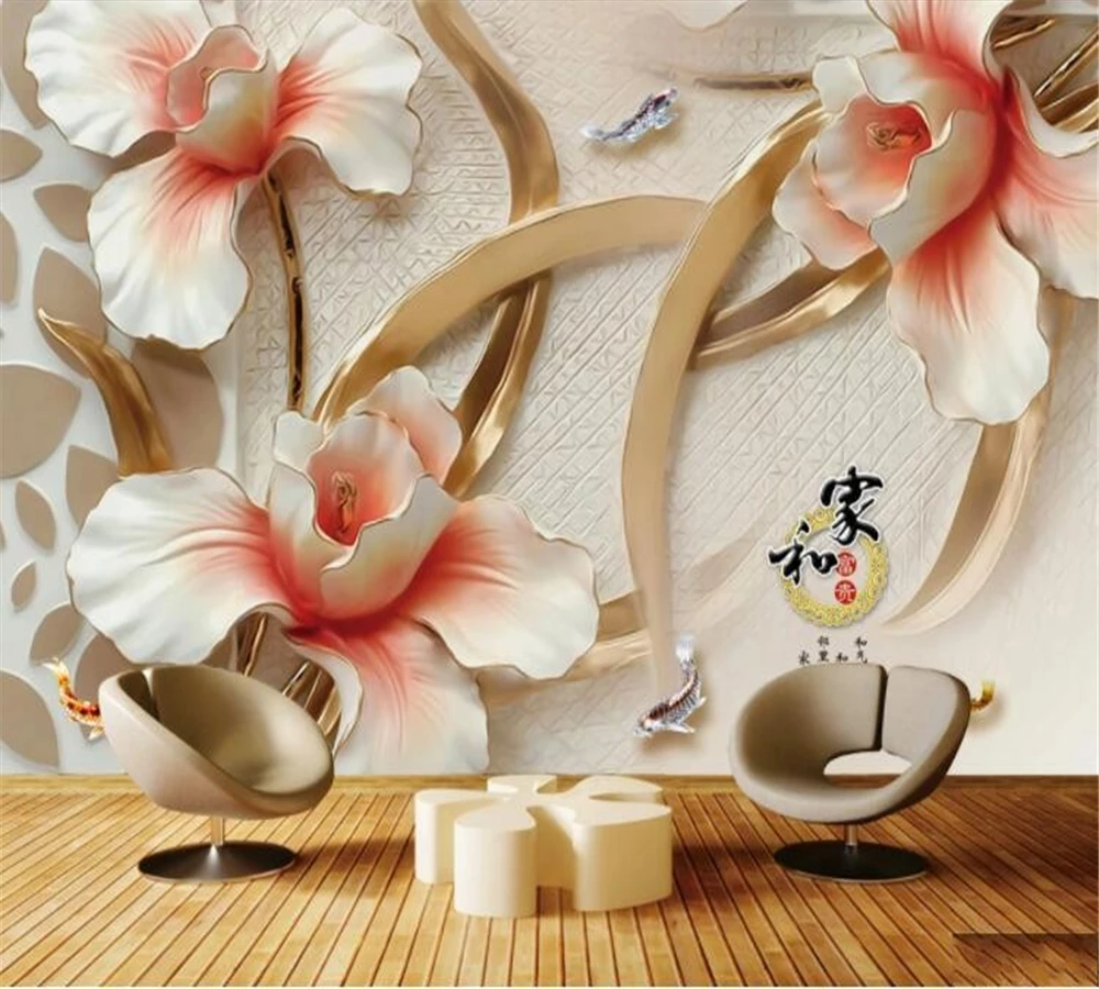 Модная фреска beibehang на заказ, 3D Фаленопсис, лилия, Рельефный фон, Настенное украшение, Картина, Обои для гостиной