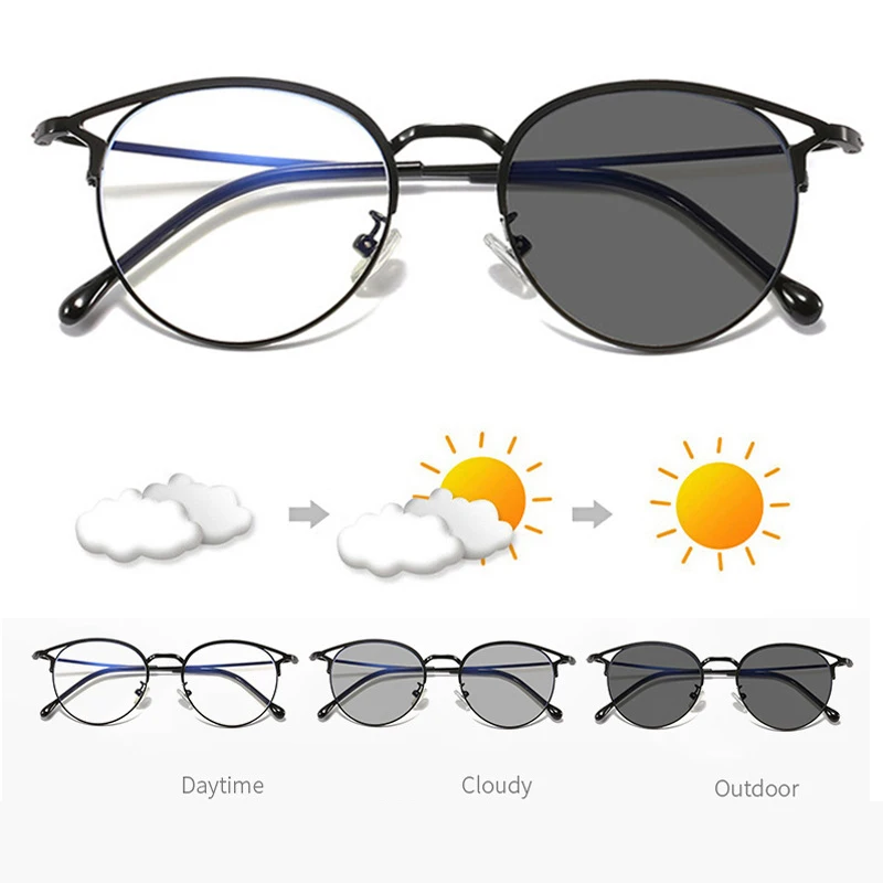 Женские Готовые фотохромные солнцезащитные очки для близорукости, Мужская металлическая оправа TR90, Двойная бровь, модные ретро очки для близорукости