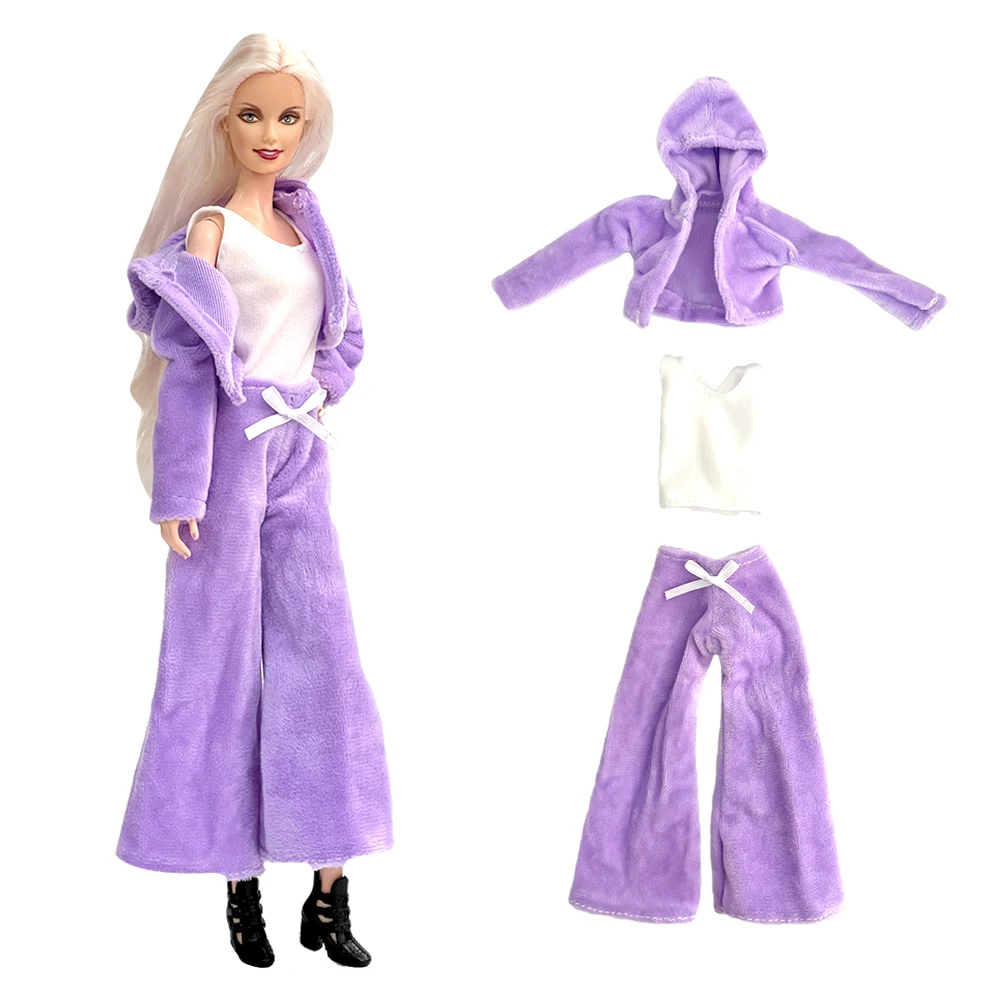 NK 1 комплект модной одежды Фиолетовое мягкое меховое пальто + жилет + брюки для куклы 1/6 для девочек Повседневная одежда для кукол Барби Аксессуары