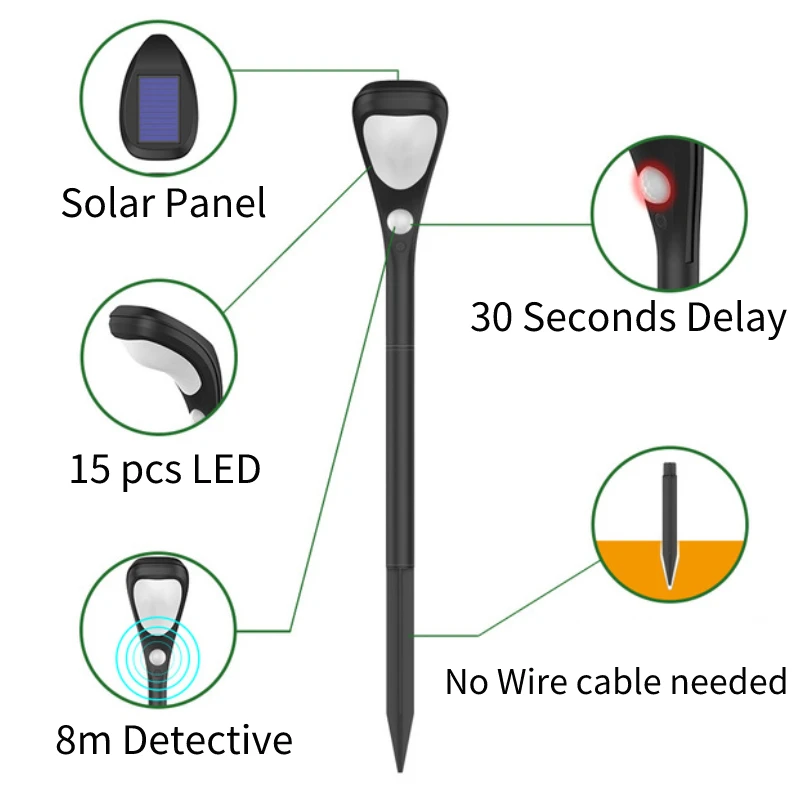 Светодиодный солнечный садовый светильник с детектором движения IP65 Водонепроницаемый светильник для газонной дорожки Украшение ландшафта
