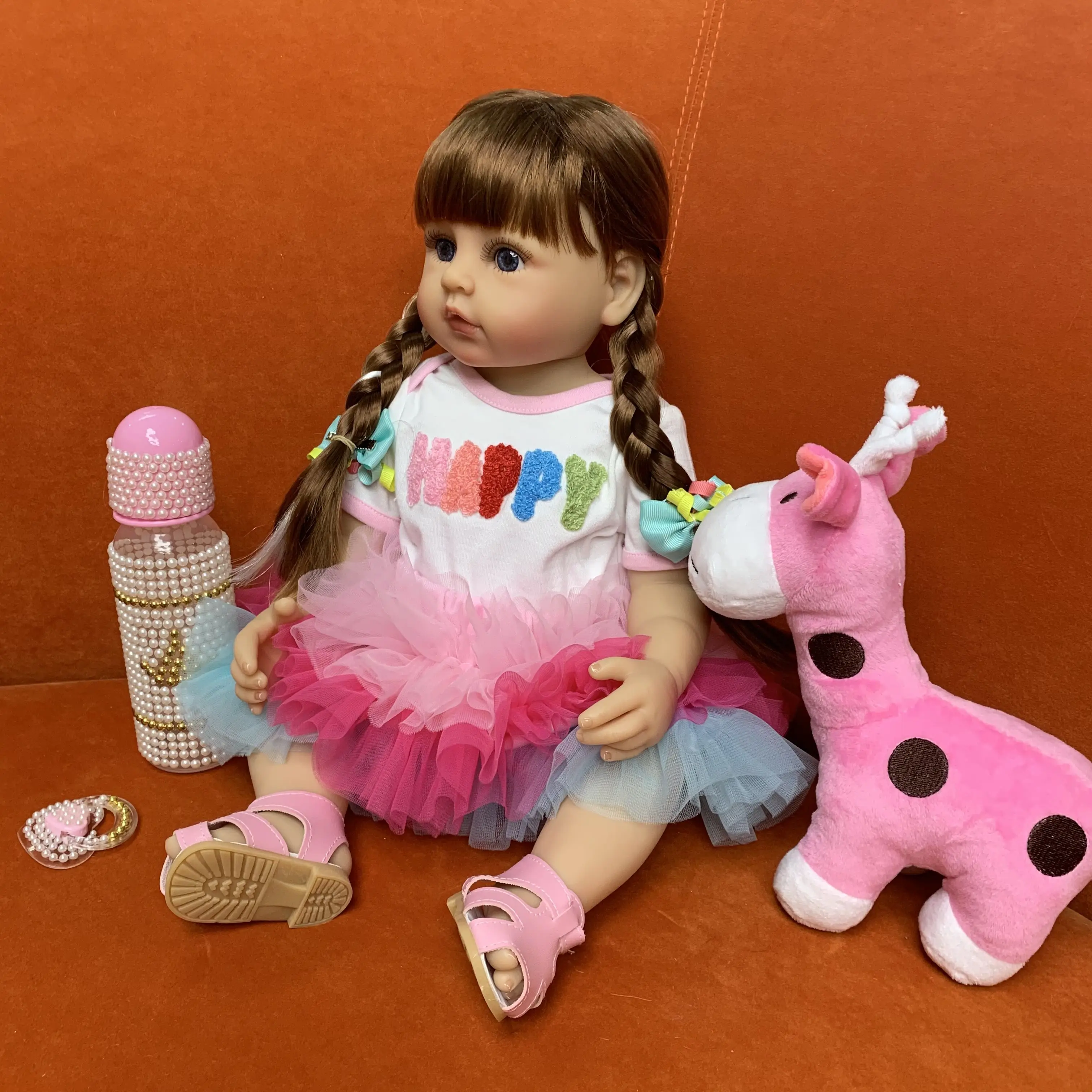 NPK 55 см Силиконовые Детские Куклы Для Всего Тела Реалистичные Водонепроницаемые Милые Модные Новорожденные Bebes С Длинной Твист-Косой Kid Playmate Toy