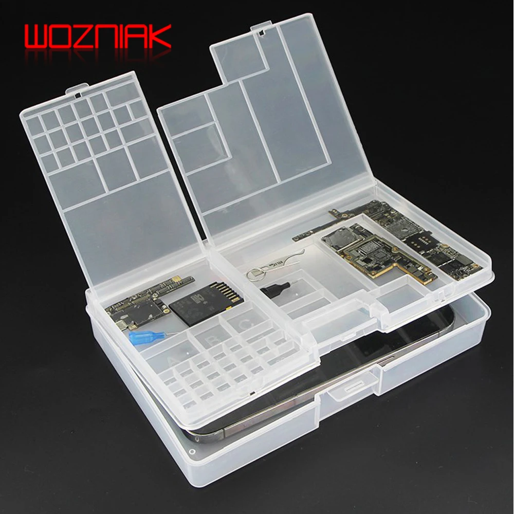 Пластиковый Прозрачный двухслойный ящик для запчастей WOZNIAK для хранения микросхем материнской платы мобильного телефона IPHONE