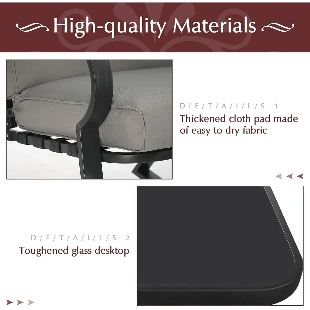 Металлический уличный набор для бистро-качалки из 3 предметов - коричневый, серый, два стула и один стол