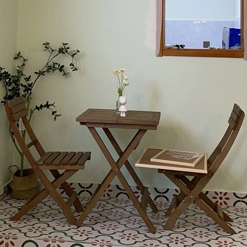 Простые наборы садовой мебели из массива дерева, складной обеденный стол и стулья, Переносной набор для сада и террасы, домашний рабочий стол