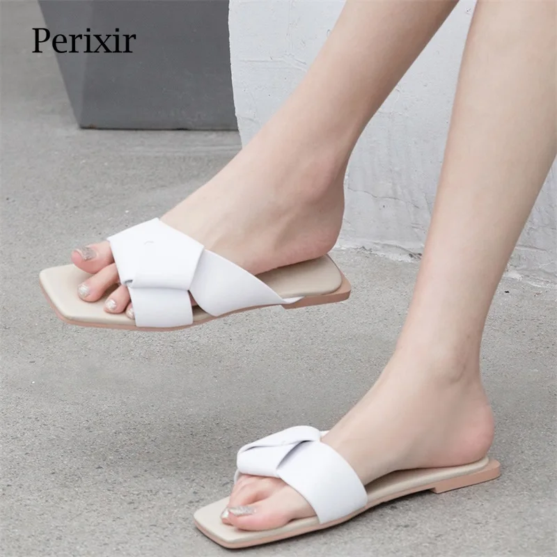 Perixir/ модные брендовые тапочки из натуральной кожи, женская обувь высокого качества на плоской подошве, удобные летние женские тапочки на женском каблуке 2020