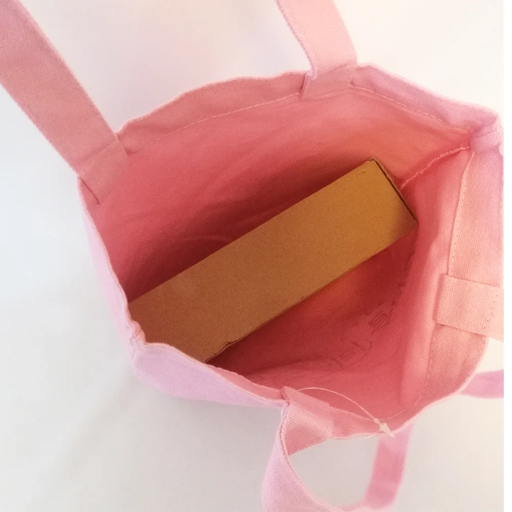 Высококачественные сменные подарочные сумки через плечо из розового хлопка с черным логотипом для покупок, вечеринок и школы, персонализированный логотип