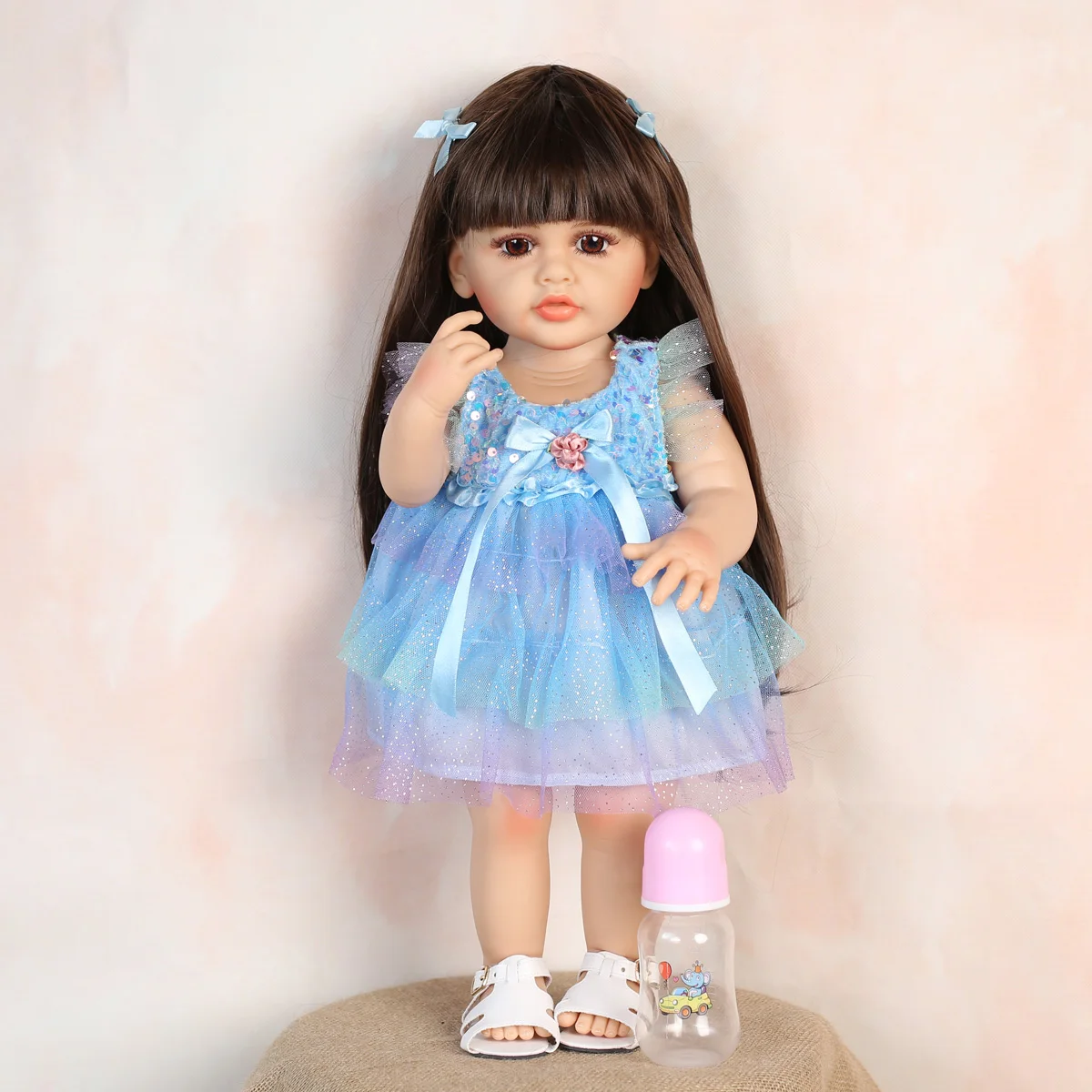KEIUMI 55 см Полностью силиконовая кукла в голубой марлевой юбке Reborn Baby Doll Bebe Reborn Toys Подарки на день рождения для ребенка