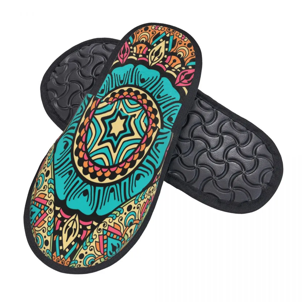 Зимние женские Мужские нескользящие тапочки на плоской подошве с индийским этническим принтом, домашняя меховая мягкая теплая обувь