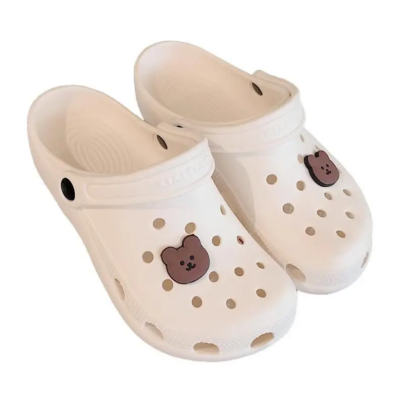 2023 Обувь с отверстиями, сандалии, женские нескользящие босоножки с милым мультяшным медведем с закрытым носком DY4000