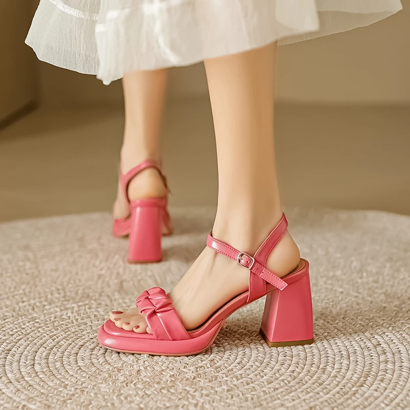 MORAZORA 2023, Новые плиссированные сандалии из овчины, женские модные модельные туфли с пряжкой, босоножки на платформе на толстом высоком каблуке.