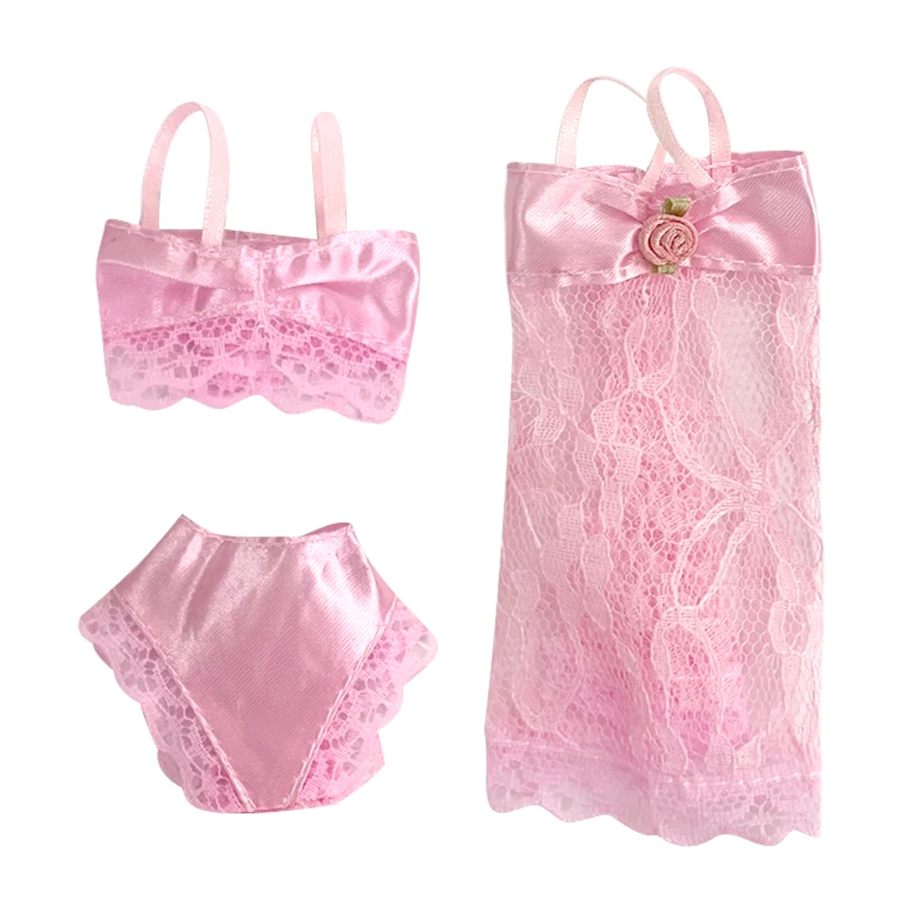 NK 1 комплект Пижамы для кукол 1/6, кружевное белье, бюстгальтер + Нижнее белье + Ночная сорочка, Розовая пижама, бикини, одежда для кукол Барби, аксессуары