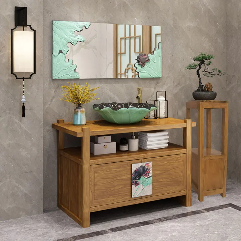 Современный китайский Антикварный шкаф для умывальника из массива дерева, Комбинированный костюм для ванной комнаты