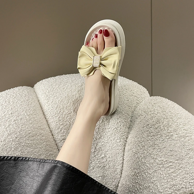 Женская обувь 2023, модные женские тапочки с губчатой подошвой, Летние однотонные сандалии на платформе с узлом бабочки, Zapatillas De Mujer