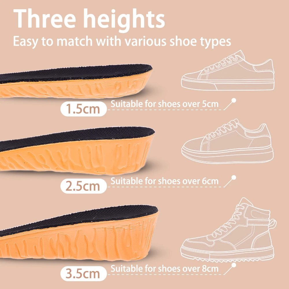 Невидимые увеличивающие рост стельки для женщин и мужчин 1,5-3,5 см, ортопедическая прокладка для обуви из пены с эффектом памяти, Дышащая Эластичная стелька для ухода за ногами