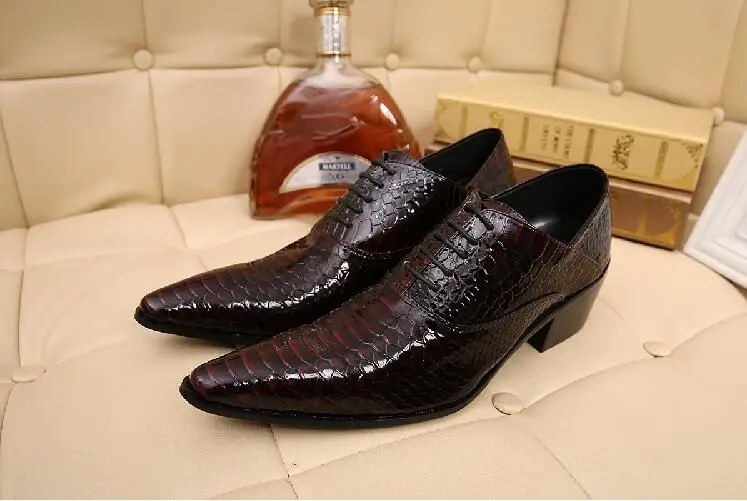 2018 Весенняя мужская обувь из кожи аллигатора, мужская обувь из натуральной кожи, туфли-оксфорды классических итальянских брендов на высоком каблуке с острым носком, классические туфли-оксфорды от итальянских брендов