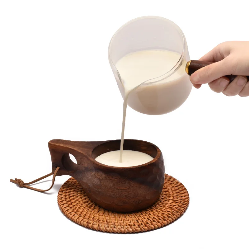 Деревянная чашка для молока ручной работы, кофейные кружки из дерева акации, Тассе с ручкой из веревки для переноски, Походные чашки для напитков, артефакты, кухонные инструменты