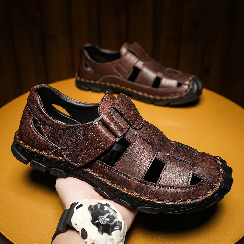 Летние мужские повседневные сандалии, мужские тапочки из натуральной кожи, итальянские брендовые мужские кожаные сабо, дизайнерские римские сандалии Zapatos Hombre