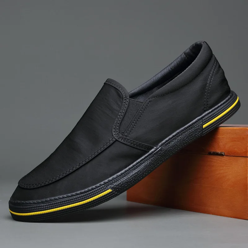 Модные черные мужские лоферы, Парусиновая повседневная обувь на плоской подошве, Дышащие Слипоны, Повседневная обувь для вождения, Мягкая удобная обувь A54-82