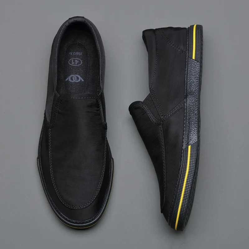Модные черные мужские лоферы, Парусиновая повседневная обувь на плоской подошве, Дышащие Слипоны, Повседневная обувь для вождения, Мягкая удобная обувь A54-82
