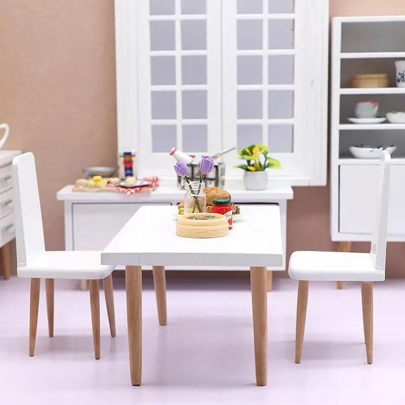 Набор мини-мебели для кукольного домика Современный, 6 предметов, деревянная мебель для кукольного домика в масштабе 1: 12, аксессуары для поделок, включая деревянный стол и стул