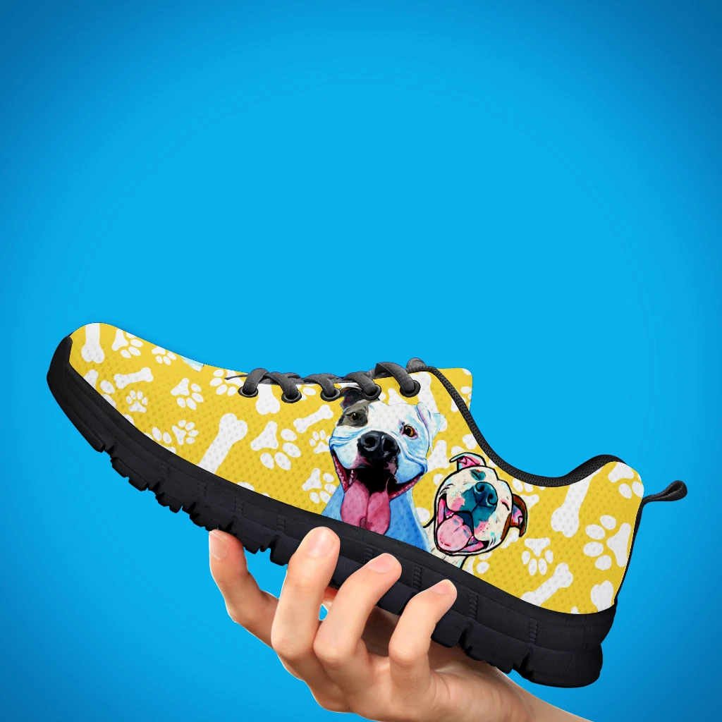שקע ראסל נשים של אופנה סניקרס כלב עצם הדפסת נוח שרוכים נעלי צהוב דירות הליכה נעלי Zapatos