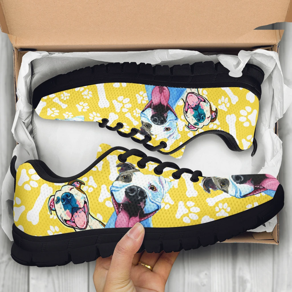 שקע ראסל נשים של אופנה סניקרס כלב עצם הדפסת נוח שרוכים נעלי צהוב דירות הליכה נעלי Zapatos