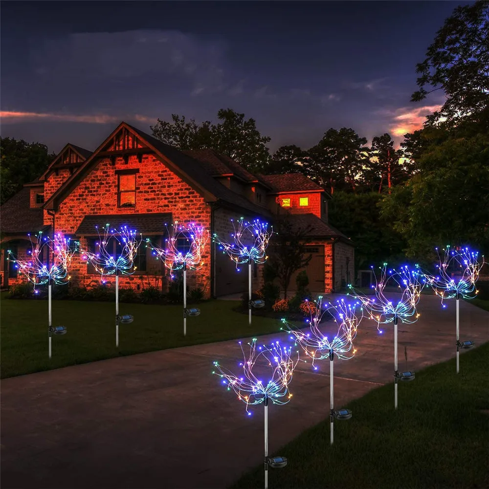 Солнечный фейерверк, 90/120/150 светодиодный уличный фейерверк, солнечные садовые декоративные светильники для рождественского декора на заднем дворе