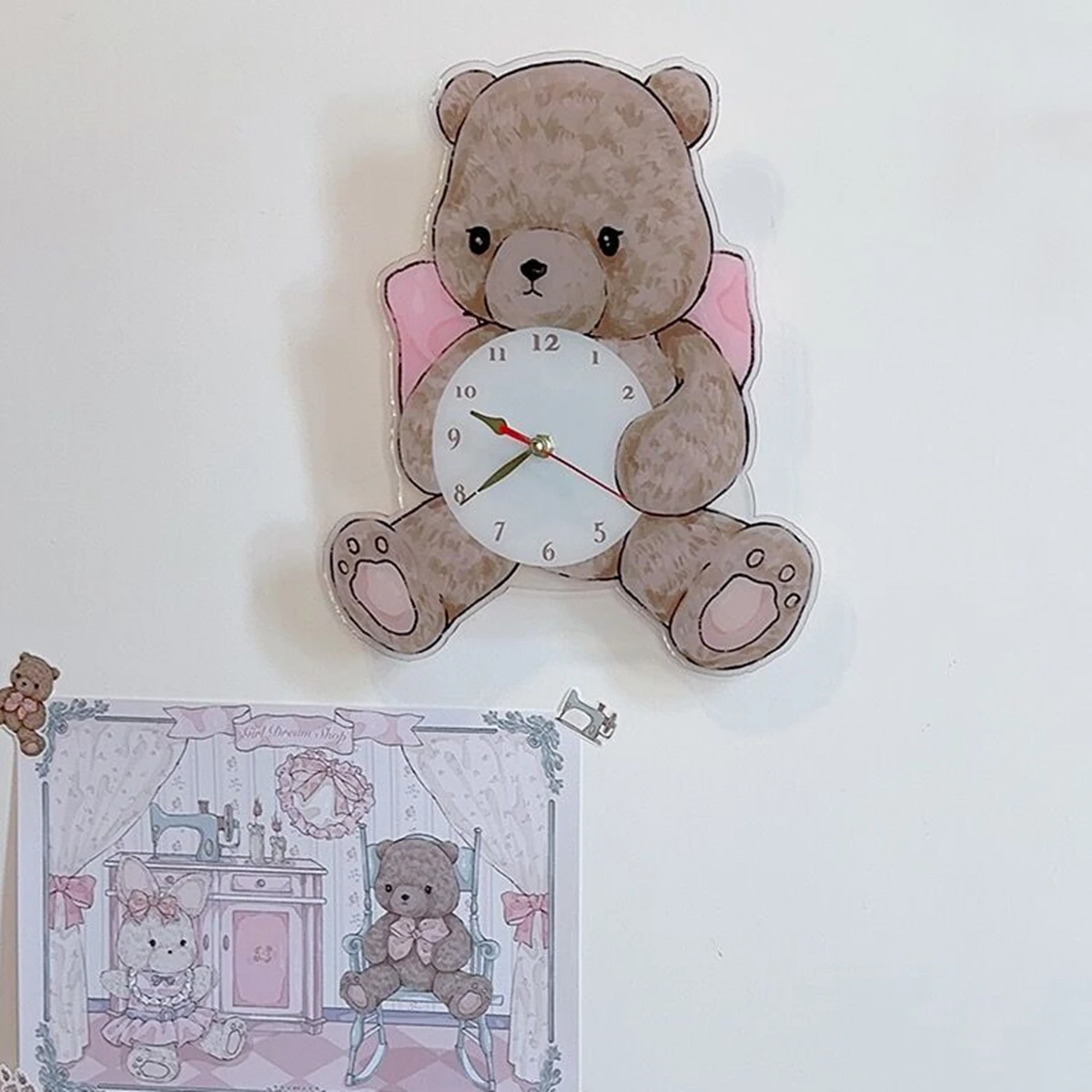 Милые часы, Акриловые настенные часы в форме Медведя, декор детской комнаты, гендерно Нейтральные Настенные часы, подарок для детского душа, украшение дома