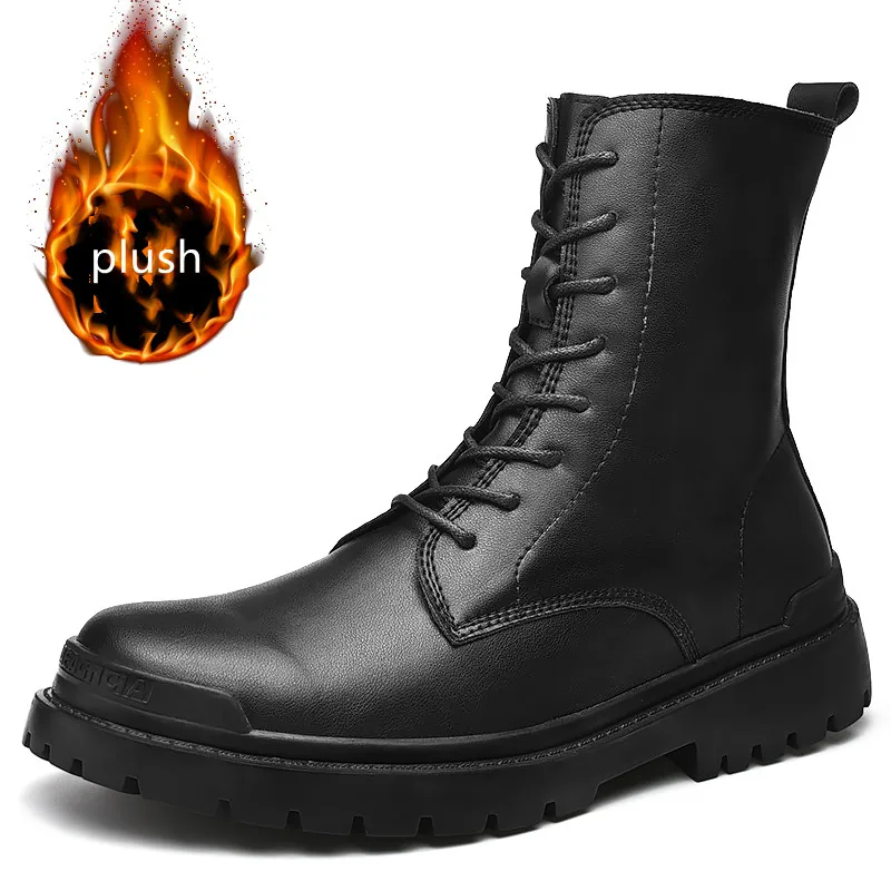 мужские ботинки, обувь из натуральной кожи, зимние Ботильоны 2023 года, Уличная мужская модная зимняя обувь, мужская Мотоциклетная обувь