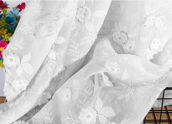 0.9x1.38 метра шириной белая хлопчатобумажная ткань с цветочной вышивкой с 2 сторон детская кукла юбка-рубашка платье кружевная отделка лента Z4Z2199U30418Y