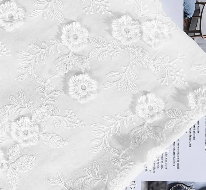 0.9x1.38 метра шириной белая хлопчатобумажная ткань с цветочной вышивкой с 2 сторон детская кукла юбка-рубашка платье кружевная отделка лента Z4Z2199U30418Y