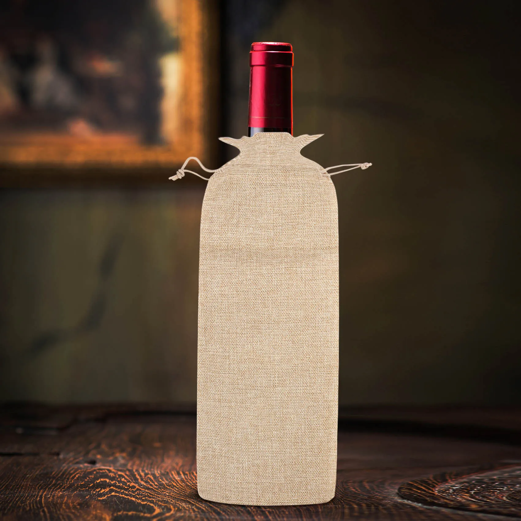 10шт джутовых пакетов для вина, подарочные пакеты для бутылок вина из мешковины размером 14 x 6 1/4 дюйма с завязками