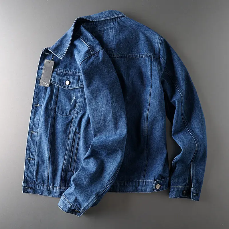 Американский промытый основной цвет весенне-осенний молодежный тренд, мужская потертая куртка с лацканами, модная повседневная джинсовая куртка на пуговицах, пальто