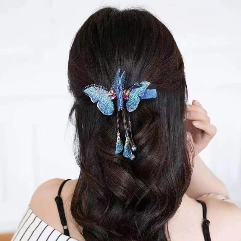 Синяя кисточка для бабочки Пружинный зажим Шпилька Заколки для волос Заколка для волос для хранения Прямая доставка