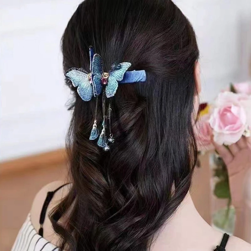 Синяя кисточка для бабочки Пружинный зажим Шпилька Заколки для волос Заколка для волос для хранения Прямая доставка