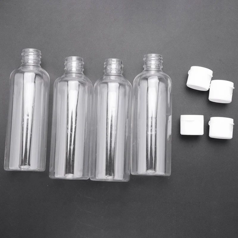 8 прозрачных пластиковых флаконов по 100 мл для шампуня, лосьона, косметики для путешествий